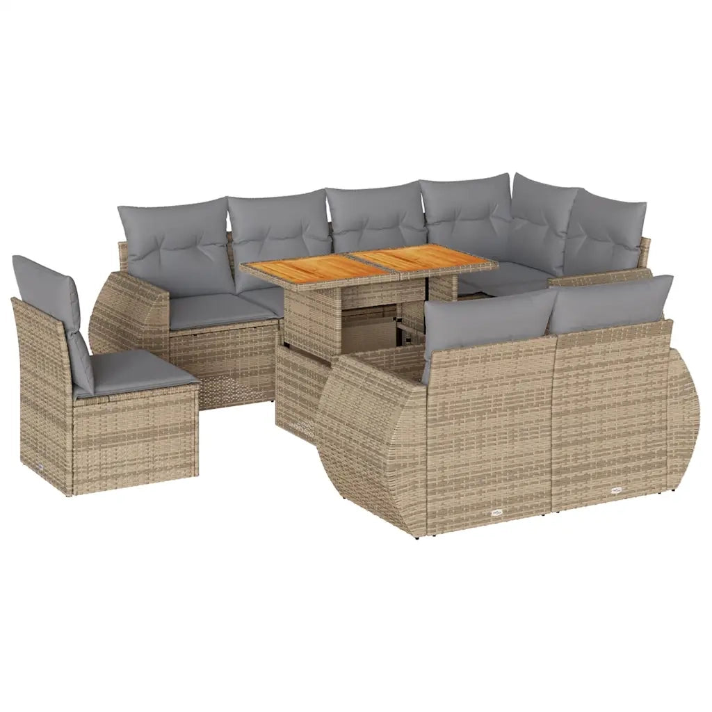 Set Divano da Giardino 9 pz con Cuscini Beige in Polyrattan 3327279