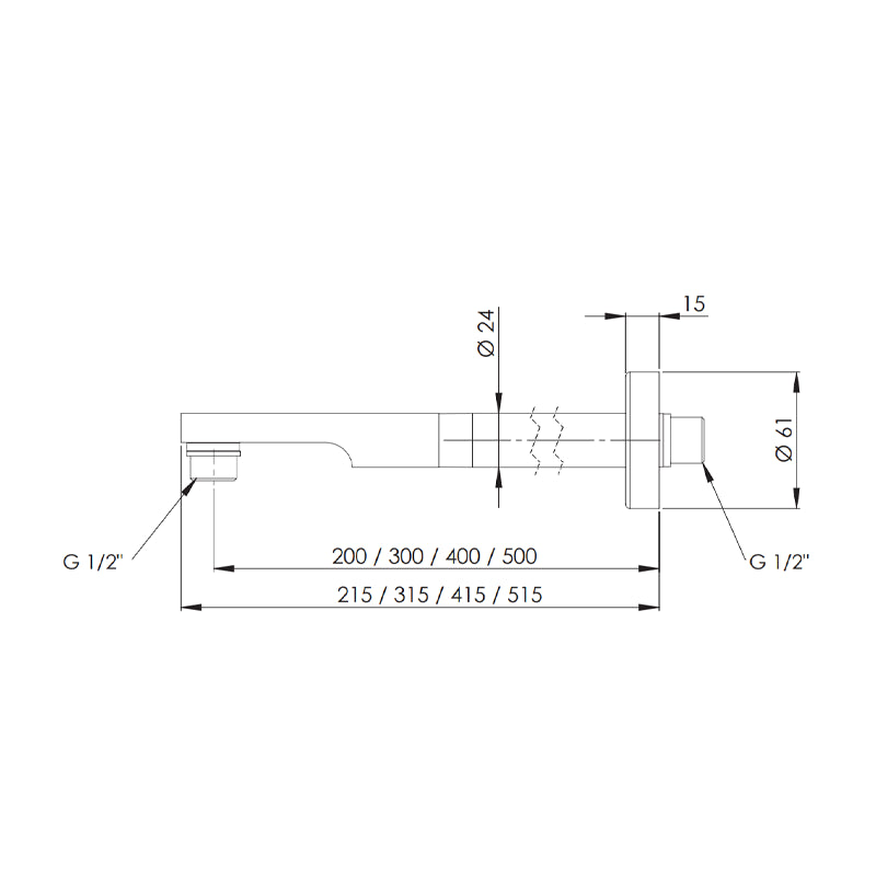 Braccio doccia minimal in ottone cromato 20 cm con deviatore