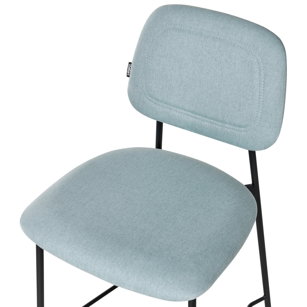 Set di sedie da pranzo moderne da bar in tessuto azzurro Struttura in ferro nero Seduta ad altezza banco Design moderno