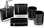 Set accessori per la camera da bagno 5 pezzi - flacone emulsivo, tazza per spazzola da denti, contenitore per sapone e tazza per doccia