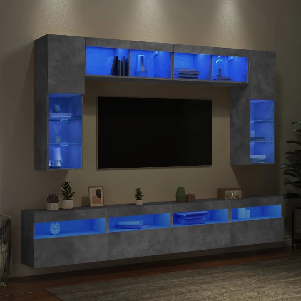 Set Mobili TV a Muro 8 pz con Luci LED Grigio Cemento 3216767
