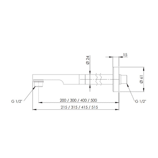 Braccio doccia minimal in ottone cromato 50 cm