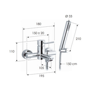 Rubinetto vasca esterno con doccia duplex - serie minimal