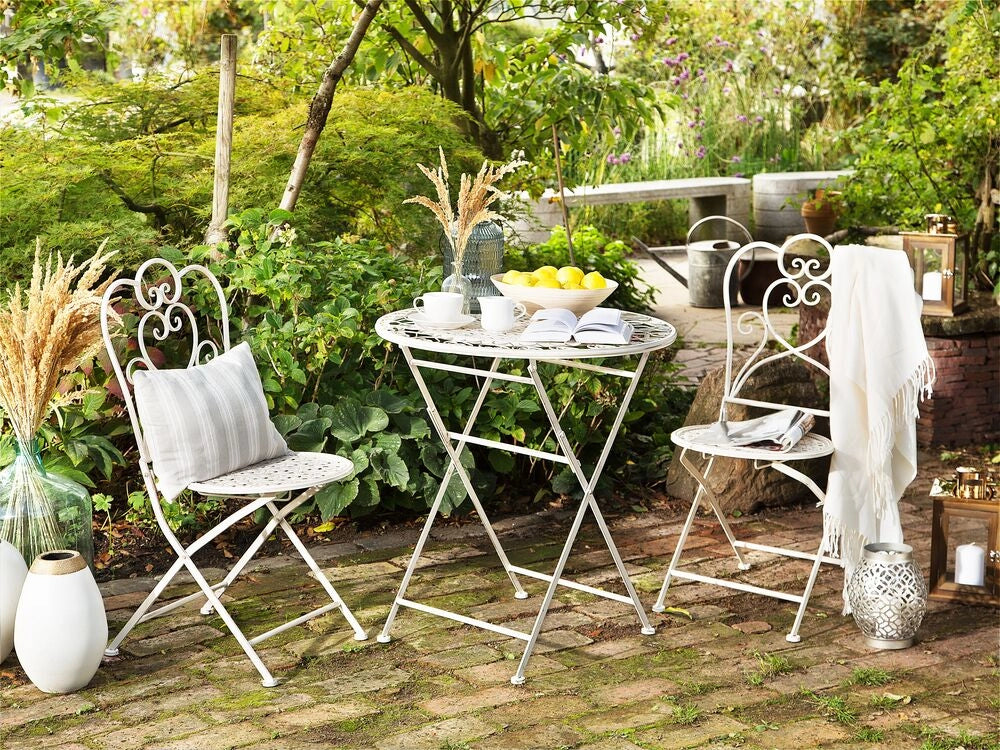 Tavolo da bistrò da giardino in ferro beige rotondo chic francese