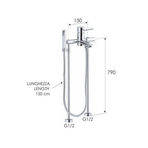 Gruppo vasca esterno su colonne da pavimento con doccia serie minimal