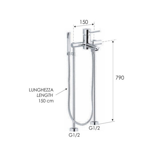 Gruppo vasca esterno su colonne da pavimento con doccia serie minimal