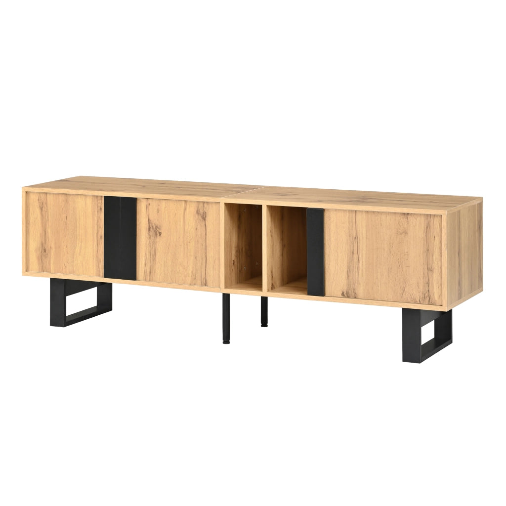 Mobile TV con 3 ante; 2 vani aperti e passacavi; per soggiorno; in legno naturale; 160 × 40 × 50 cm