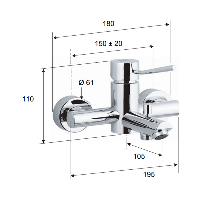 Rubinetto vasca esterno, senza doccia serie minimal