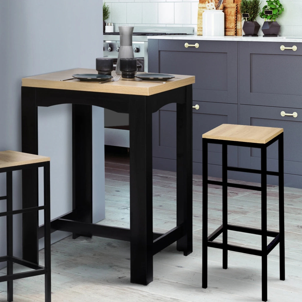 IDMarket - Tavolo da bar allungabile DONA per 2 o 4 persone, nero, piano in faggio, 60-120 cm