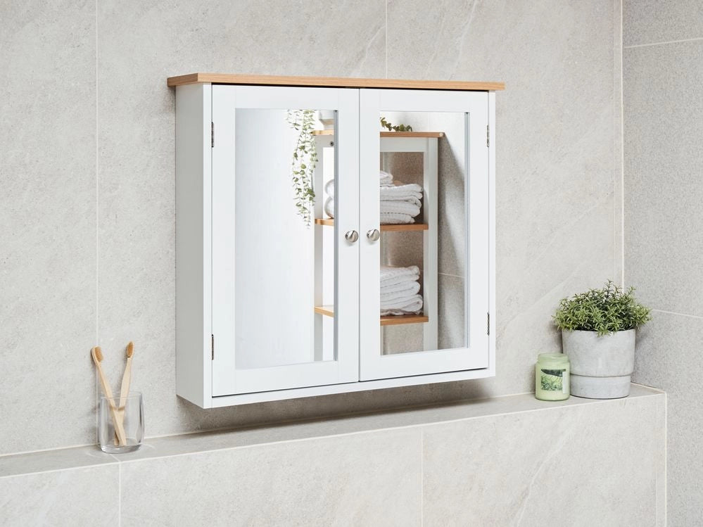 Armadietto a muro con specchio da bagno MDF Bianco 17 x 60 cm stile scandinavo