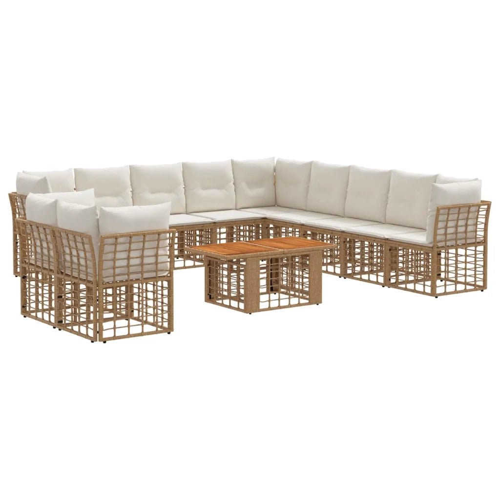 Set Divano da Giardino 12 pz Naturale e Bianco Crema polyrattan 3437884