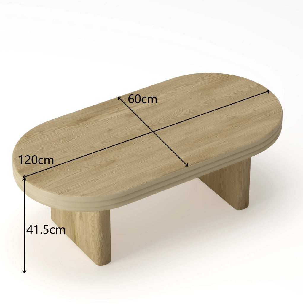 Tavolino da caffè ovale in MDF e legno; 120 x 60 x 41;5 cm; naturale