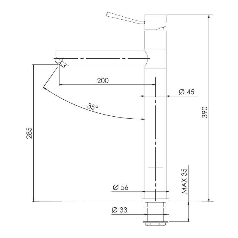 Rubinetto monocomando per lavello alto l con bocca girevole serie minimal