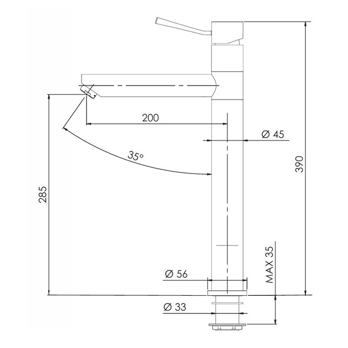 Rubinetto monocomando per lavello alto l con bocca girevole serie minimal