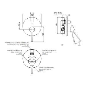 Rubinetto da incasso con deviatore per vasca/doccia tondo serie minimal