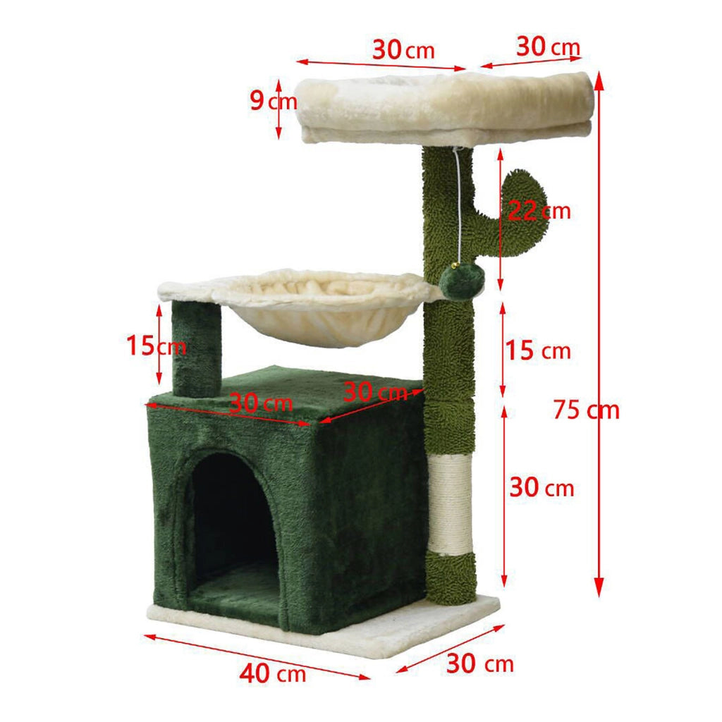 Fudajo Albero tiragraffi a forma di cactus 75cm con sisal di 4 mm Con amaca e casetta per gatti