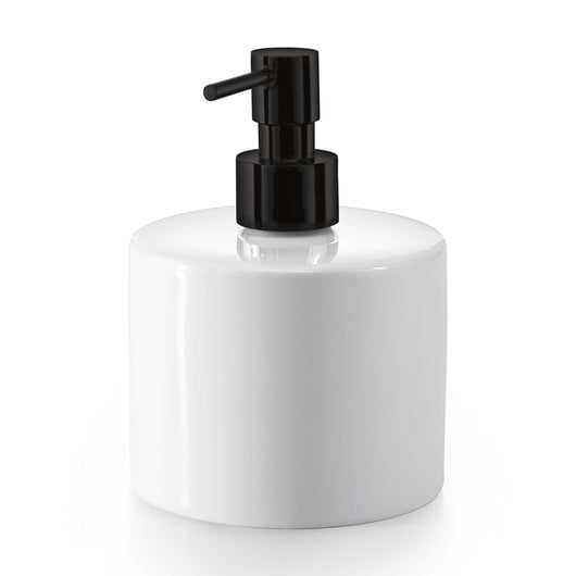 Lineabeta - Dispenser sapone tondo Saon bianco con erogatore nero opaco 500 ml