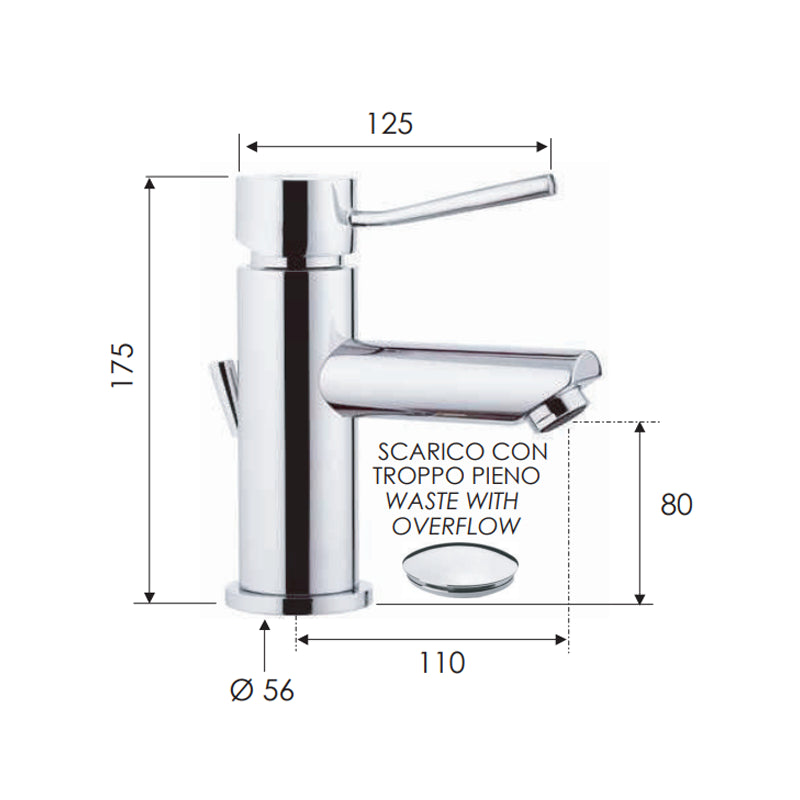 Miscelatore monocomando lavabo con o senza scarico serie minimal remer