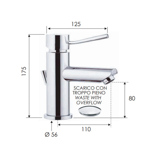 Miscelatore monocomando lavabo con o senza scarico serie minimal remer