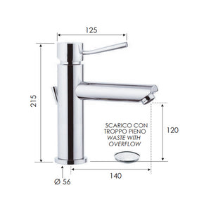 Miscelatore monocomando per lavabo design minimale con o senza scarico