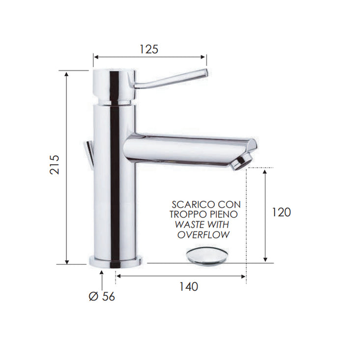 Miscelatore monocomando per lavabo design minimale con o senza scarico
