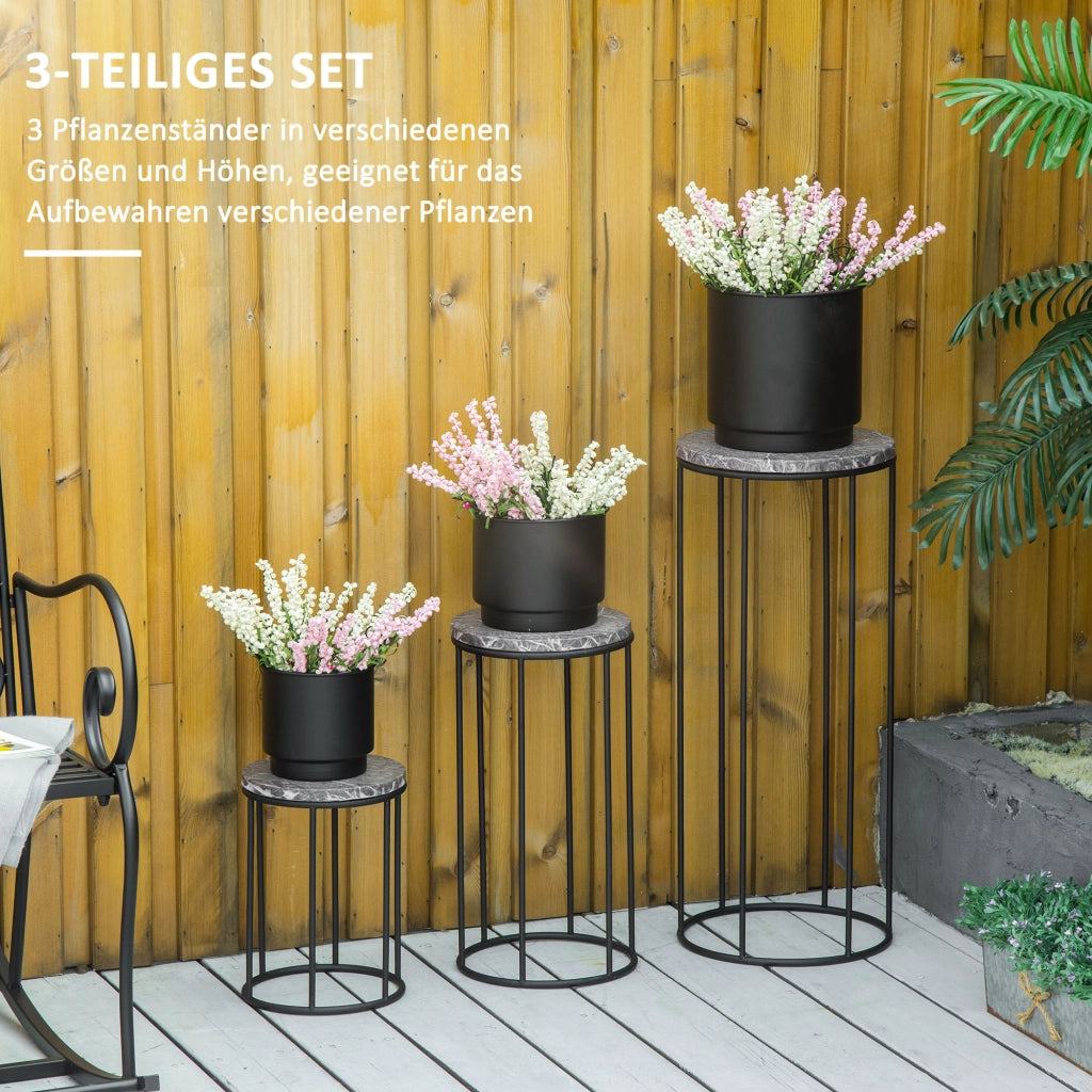 Set 3 Supporti per Piante ¨C Xylo ¨C Metallo Effetto Marmo Nero e Grigio Impilabili