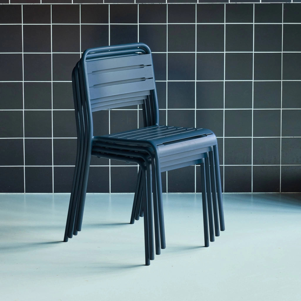 set 4 sedie da giardino bistrot in acciaio, blu navy