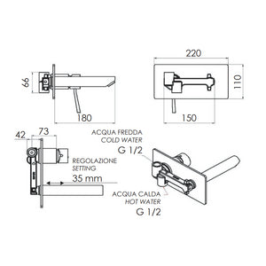 Miscelatore incasso per lavabo serie minimal finitura cromata