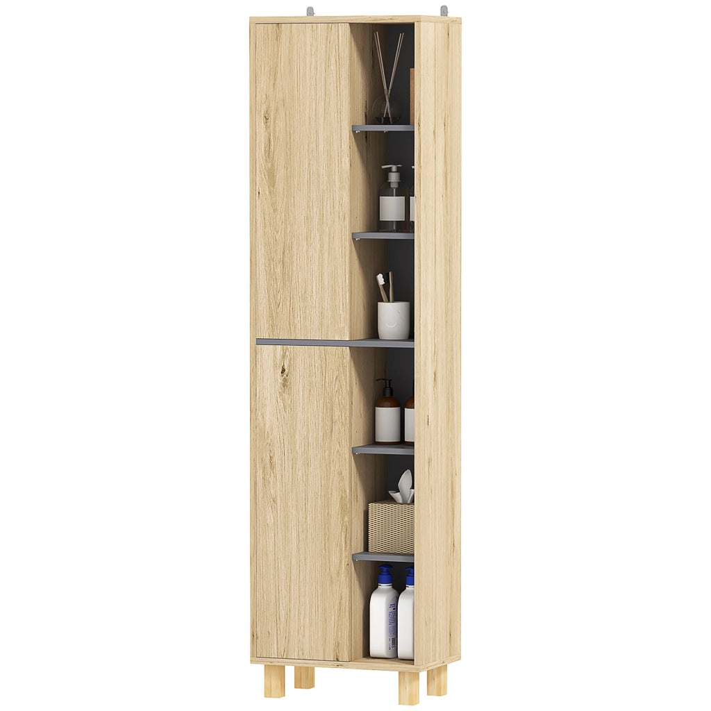 Armadio colonna bagno con 6 ripiani aperti e 2 ante ¨C zephmum ¨C legno naturale
