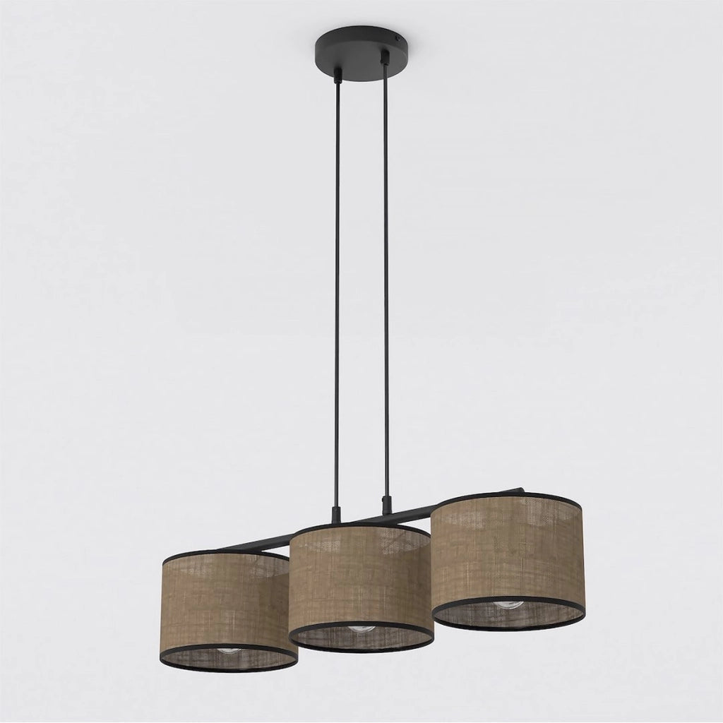Lampada a sospensione ECO in acciaio nero e tessuto marrone