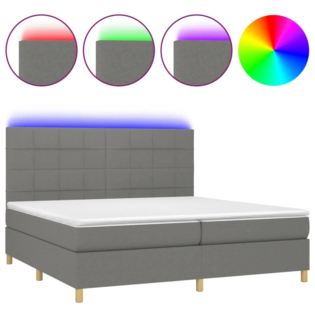Letto a Molle Materasso e LED Grigio Scuro 200x200cm in Tessuto 3135462
