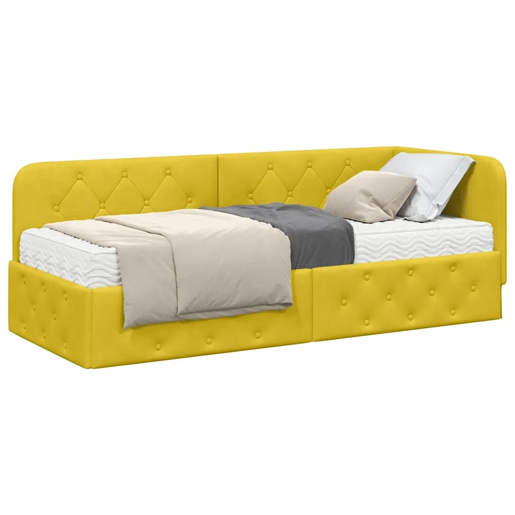 Letto singolo | Letto per adulti | Cornice del letto ad angolo Giallo 80 x 200 cm Velluto
