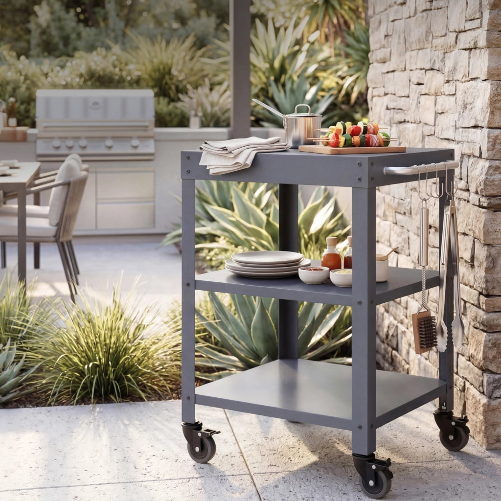Carrello Portavivande Bolognano di Servizio a 3 Ripiani 81x50x50 cm - Grigio Scuro casa.pro