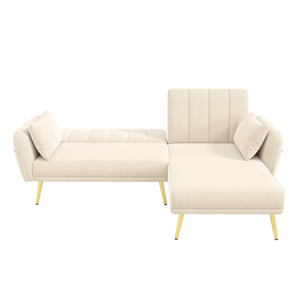 Divano angolare multifunzionale in velluto beige 191;5 x 130;5 x 80 cm; con chaise longue reversibile
