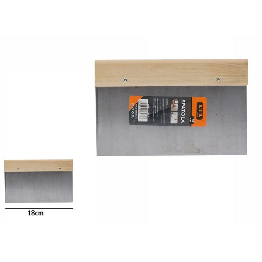 Trade Shop - Spatola Stecca Pareti Stucco In Acciaio Impugnatura Legno 18 Cm Pittore 53271a -