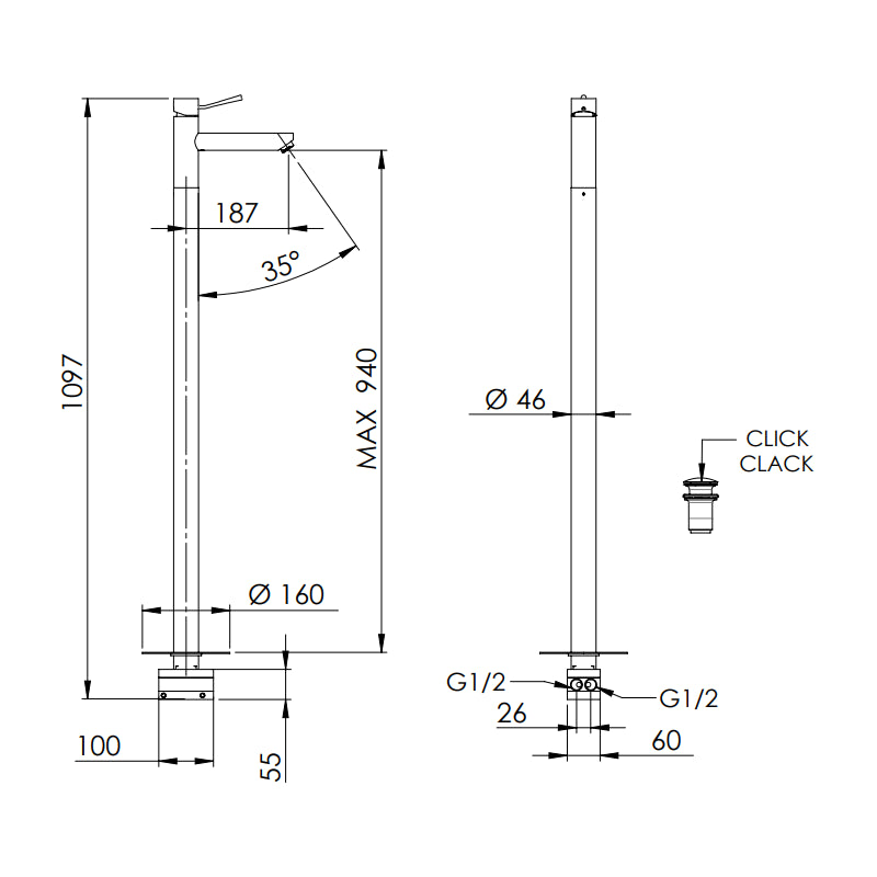 Miscelatore lavabo a pavimento design minimal