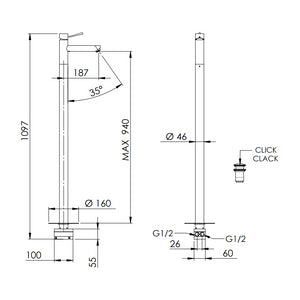 Miscelatore lavabo a pavimento design minimal