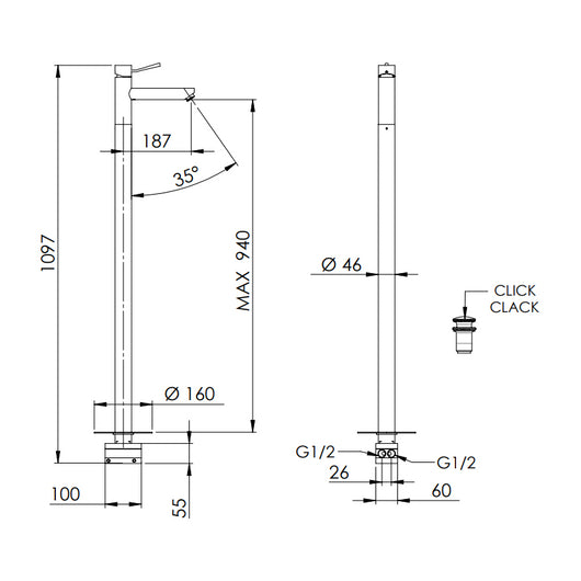 Miscelatore lavabo a pavimento design minimal