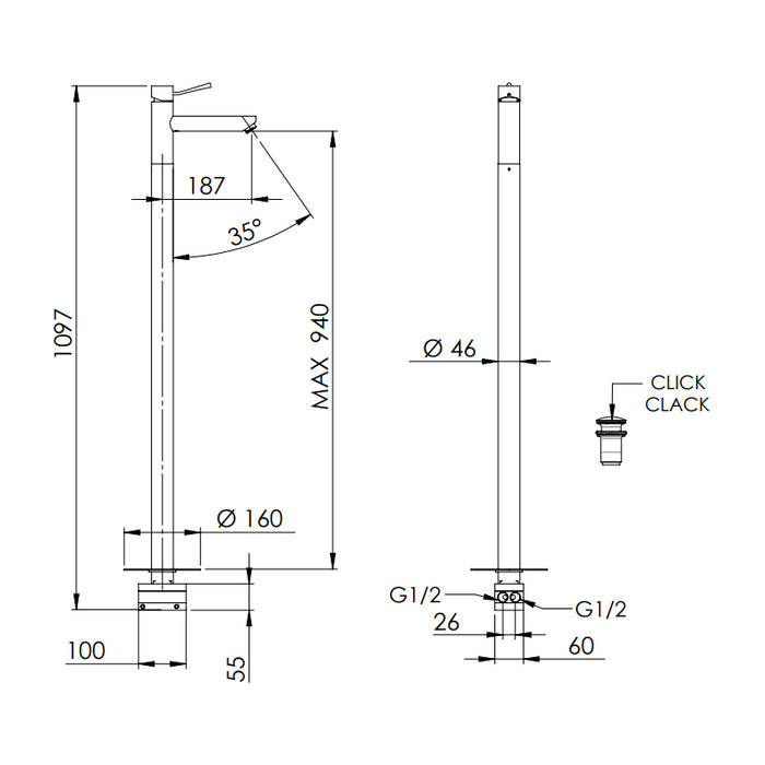 Miscelatore lavabo a pavimento design minimal