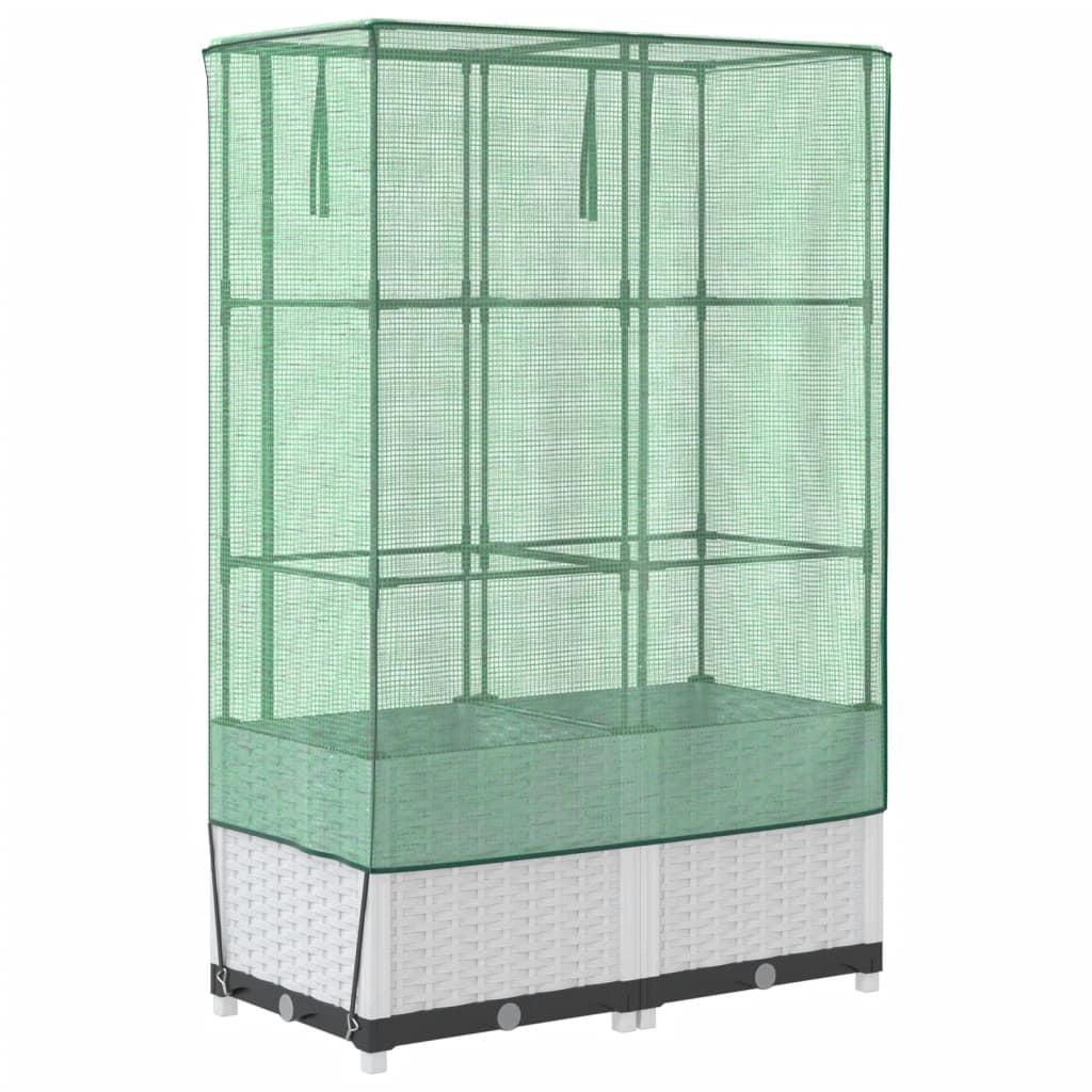 Aiuola rialzata/fioriera con copertura effetto rattan 80 x 40 x 138 cm bianco 02_0038787