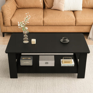 Tavolino da caffè moderno con ripiano, soggiorno grande 100 cm, loft nero