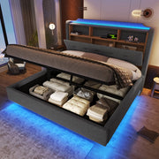 Letto Imbottito con LED e Contenitore Idraulico ¨C MINIMAL ¨C Tessuto Grigio 140x200
