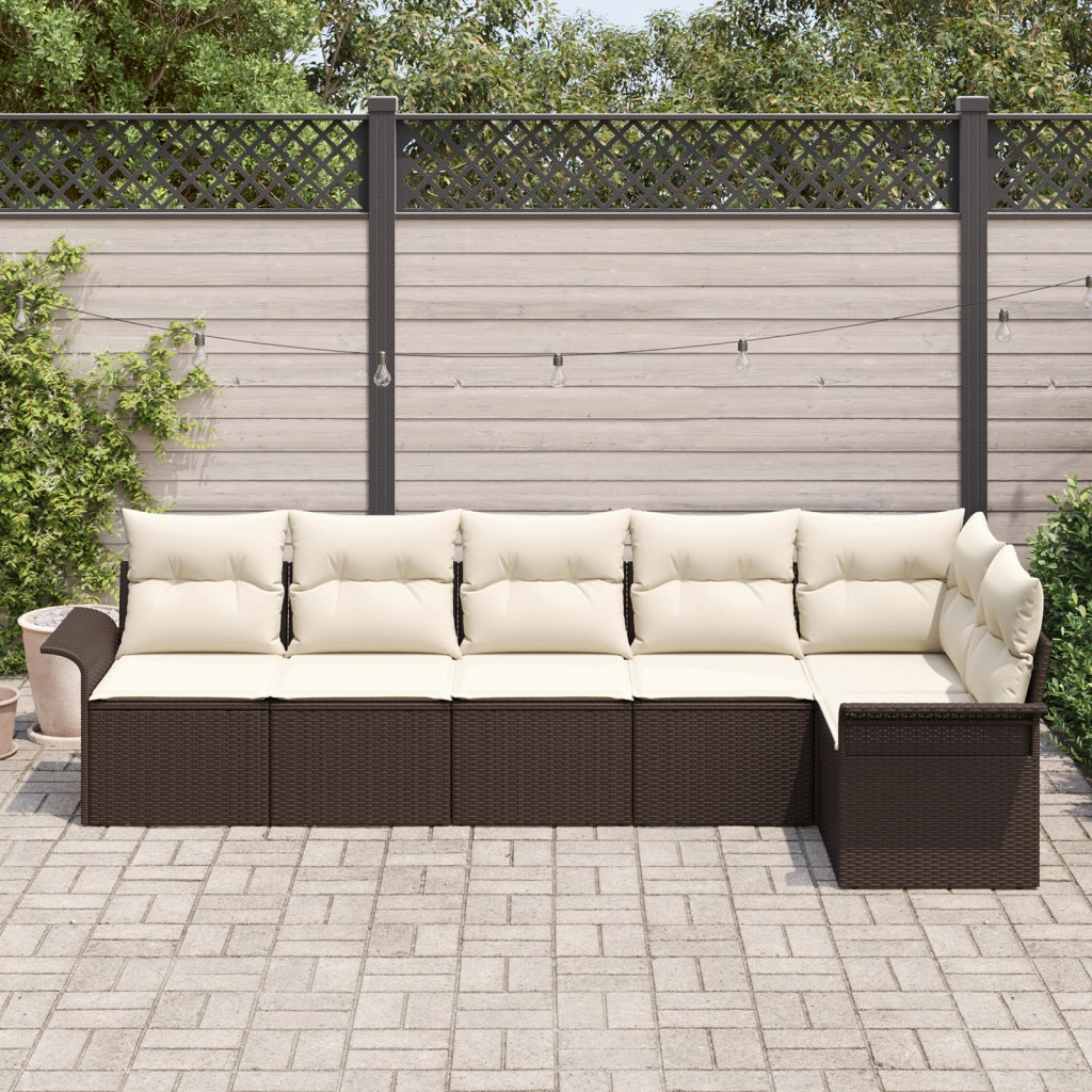 Set di Divani da Giardino da 6 Pezzi con Cuscini Marrone Polyrattan
