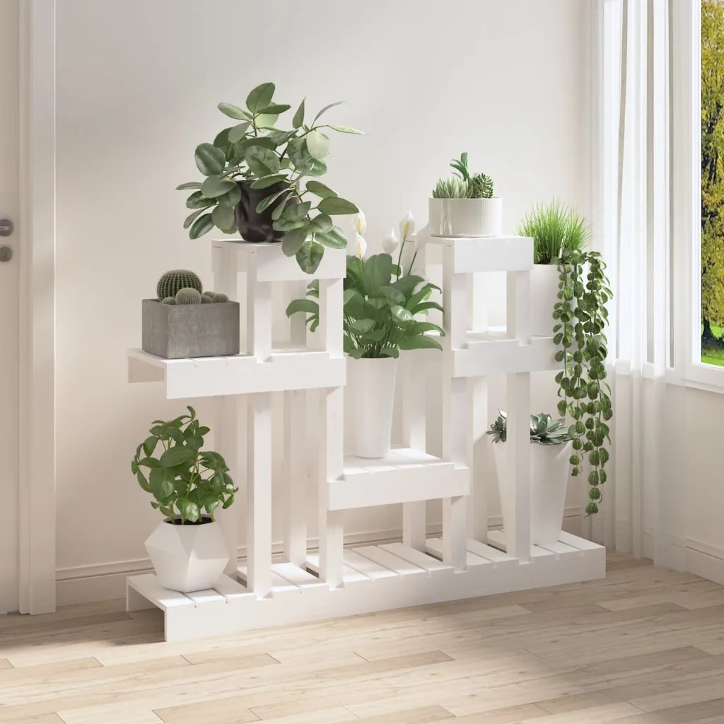Supporto per Piante Bianco 104,5x25x77,5 cm in Massello di Pino 822098