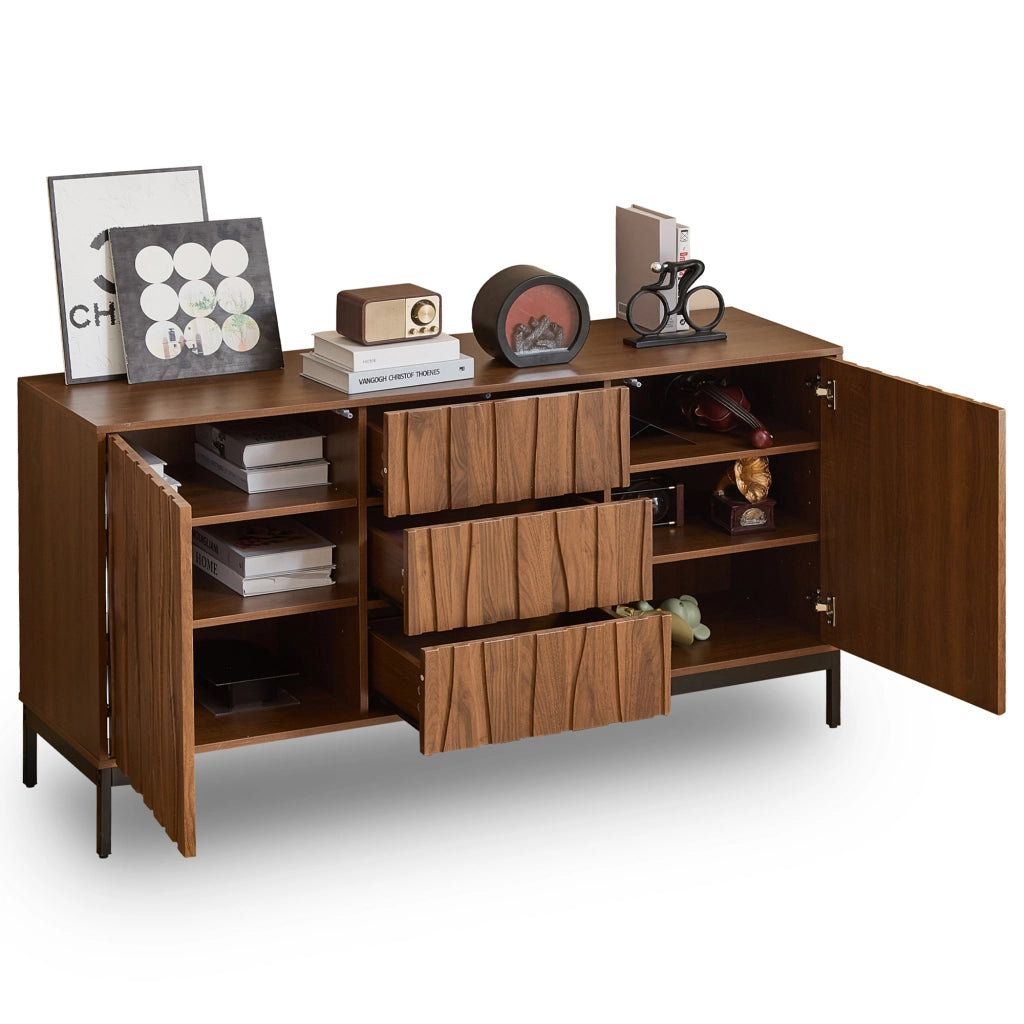 Credenza con 3 cassetti e 2 ripiani regolabili - per soggiorno - in MDF - 150×40×80 cm - marrone scuro