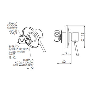 Rubinetto monocomando da incasso per doccia serie minimal