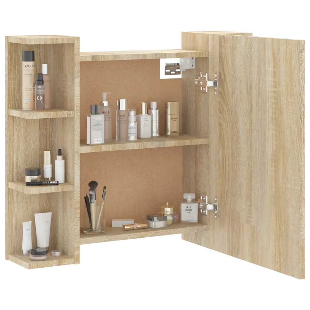 Mobile a Specchio con LED Rovere Sonoma 70x16,5x60 cm 808876