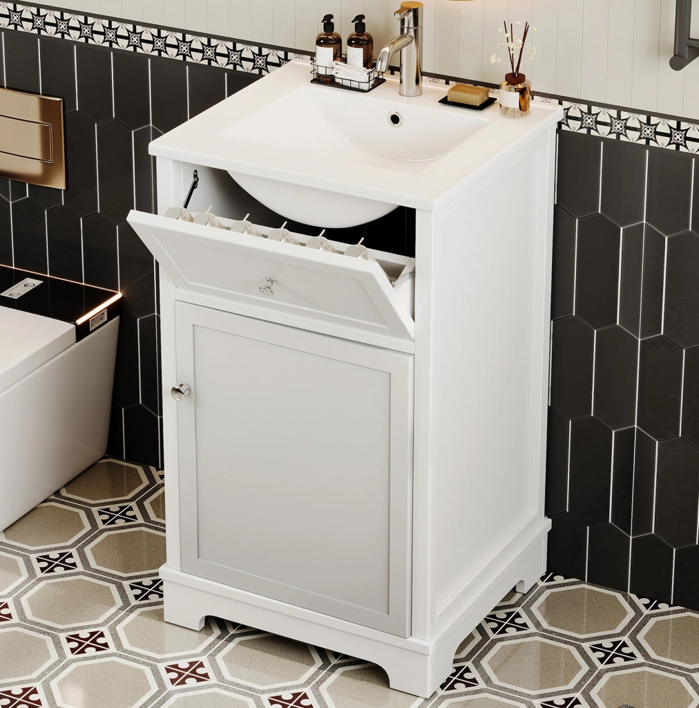 Mobile lavabo 51x46x87 cm con ripiano regolabile e lavabo integrato in MDF e ceramica bianco