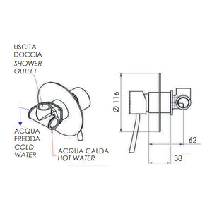 Rubinetto monocomando da incasso per doccia con piastra lusso serie minimal