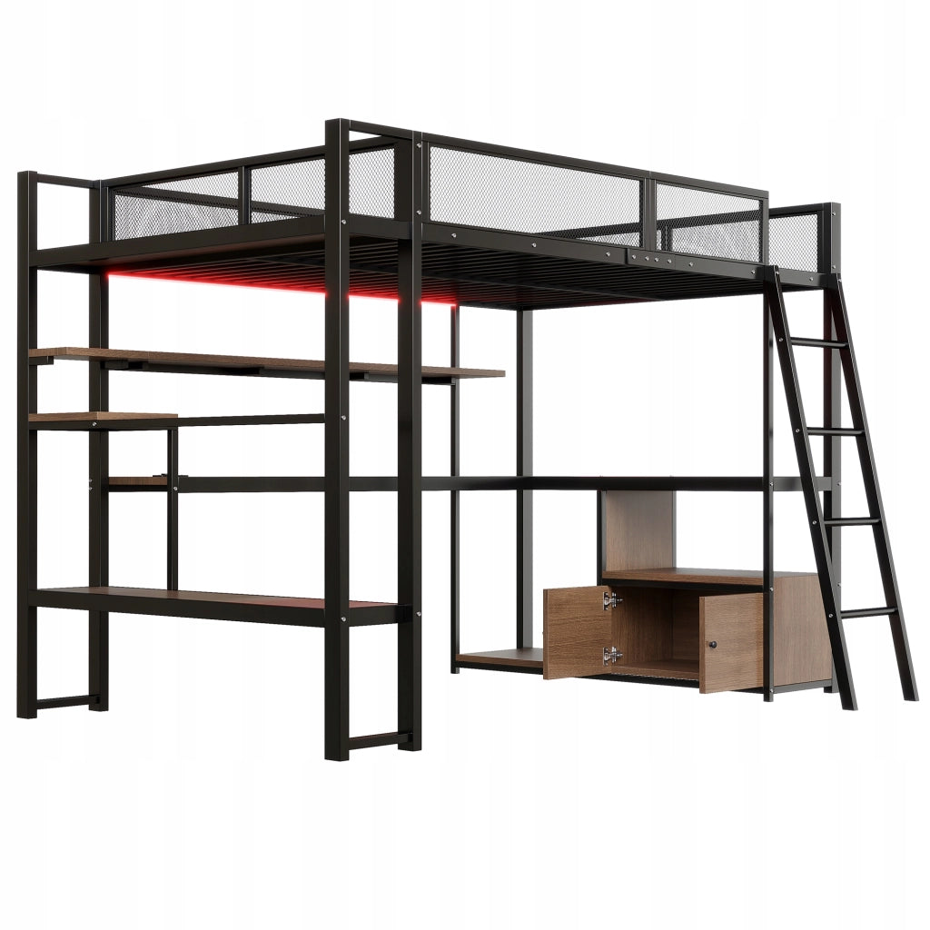 Letto da gaming con scrivania e LED - Xylo - 140x200 cm - Nero